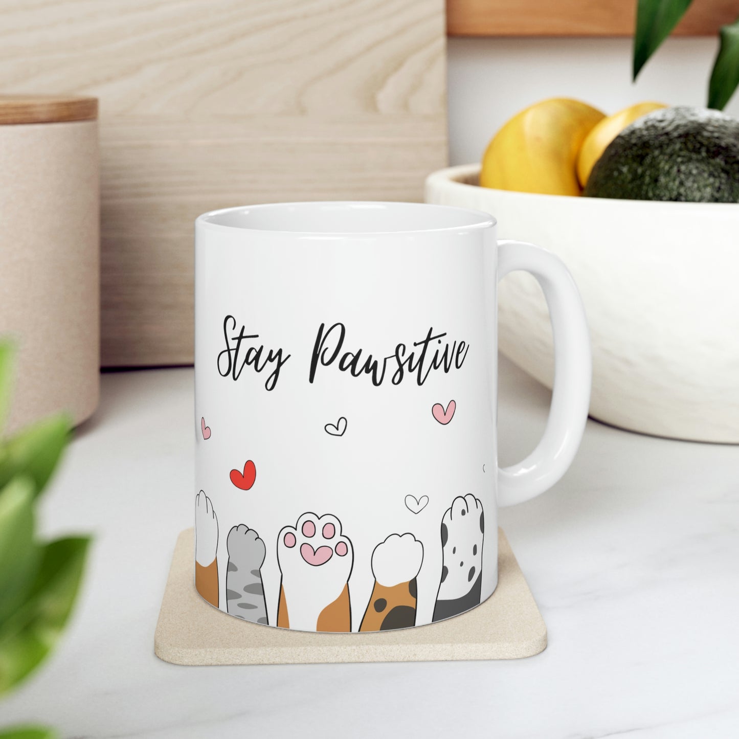 Stay Pawsitive Cat Mug